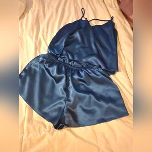 Amazon Essentials Women's Blue Satin Pajama Set